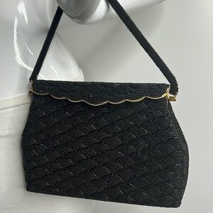 Walborg Black Glass Hand Beaded Handbag Made in India Excellent Condition